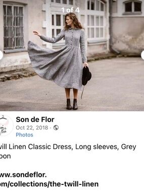 Son de Flor twill linen classic dress in grey moon